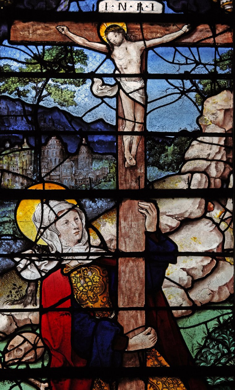 Raam w5 met afbeelding van een scène uit het leven van St. Maria Magdalena - de heilige bij het Kruis door French School