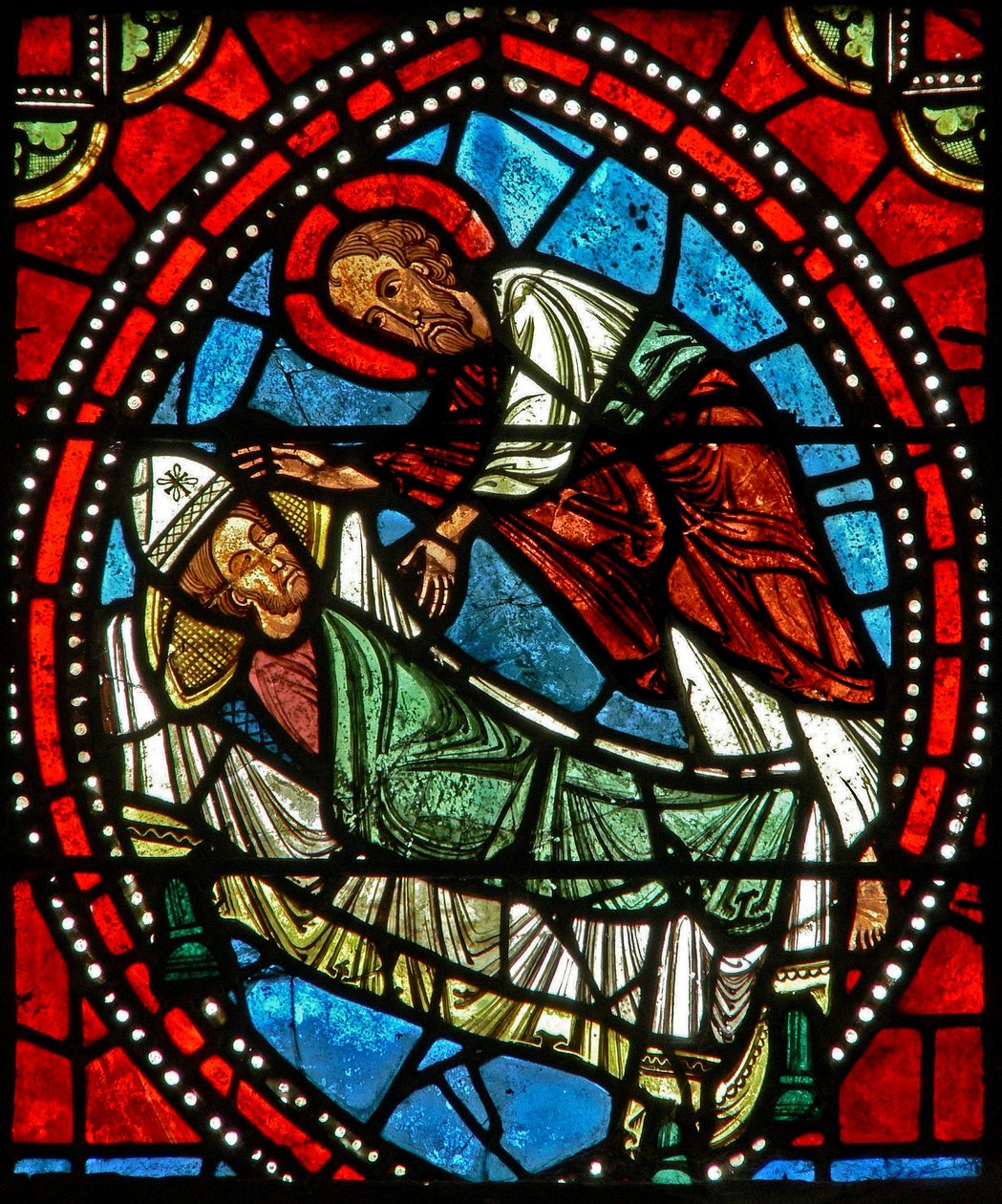Raam wXX met St. Paulus die in een droom aan St. Ambrosius de overblijfselen van St. Gervais en St. Protais onthult door French School