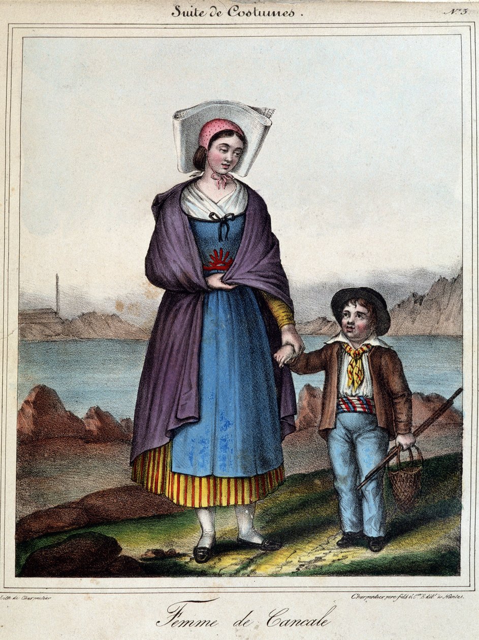 Vrouw van Cancale en haar kind, circa 1845 door French School