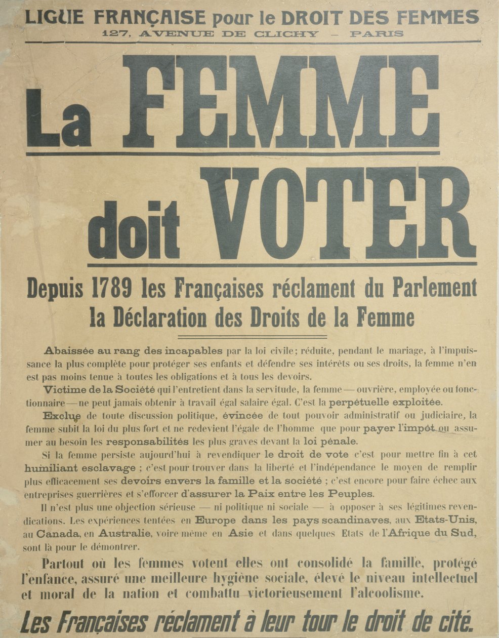 Vrouwen moeten stemmen, poster die vrouwen aanmoedigt om te vechten voor stemrecht, 1914 door French School