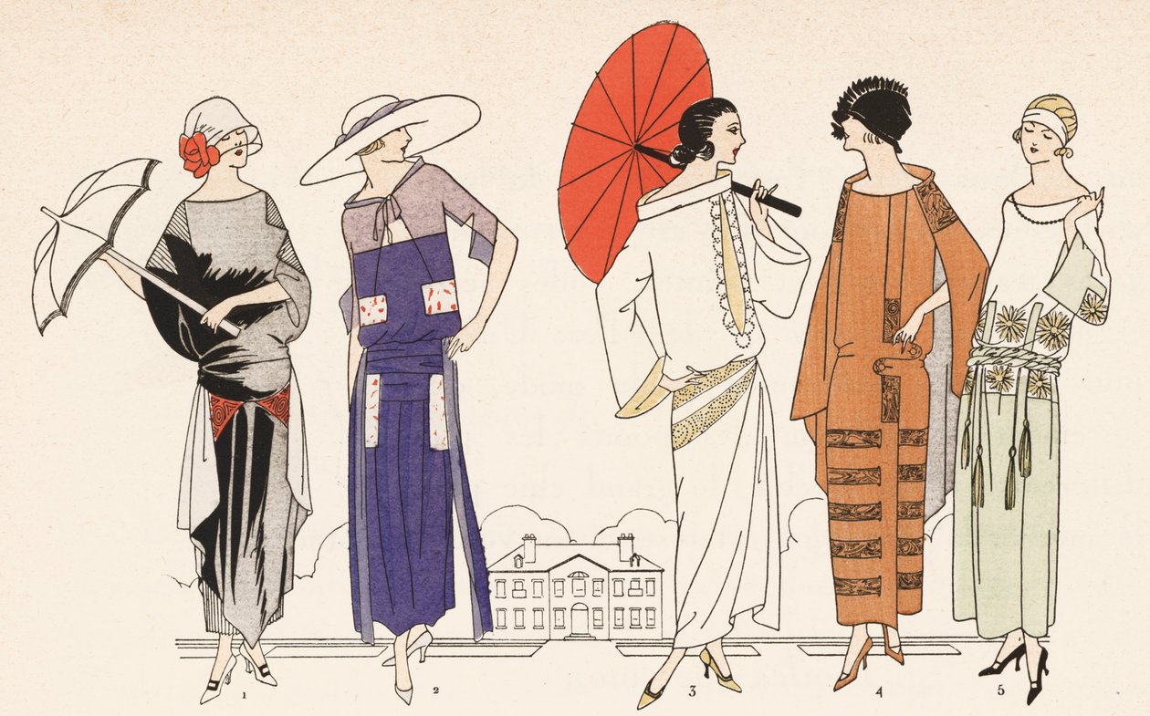 Damesmode uit de jaren 1920 (kleurenlitho) door French School