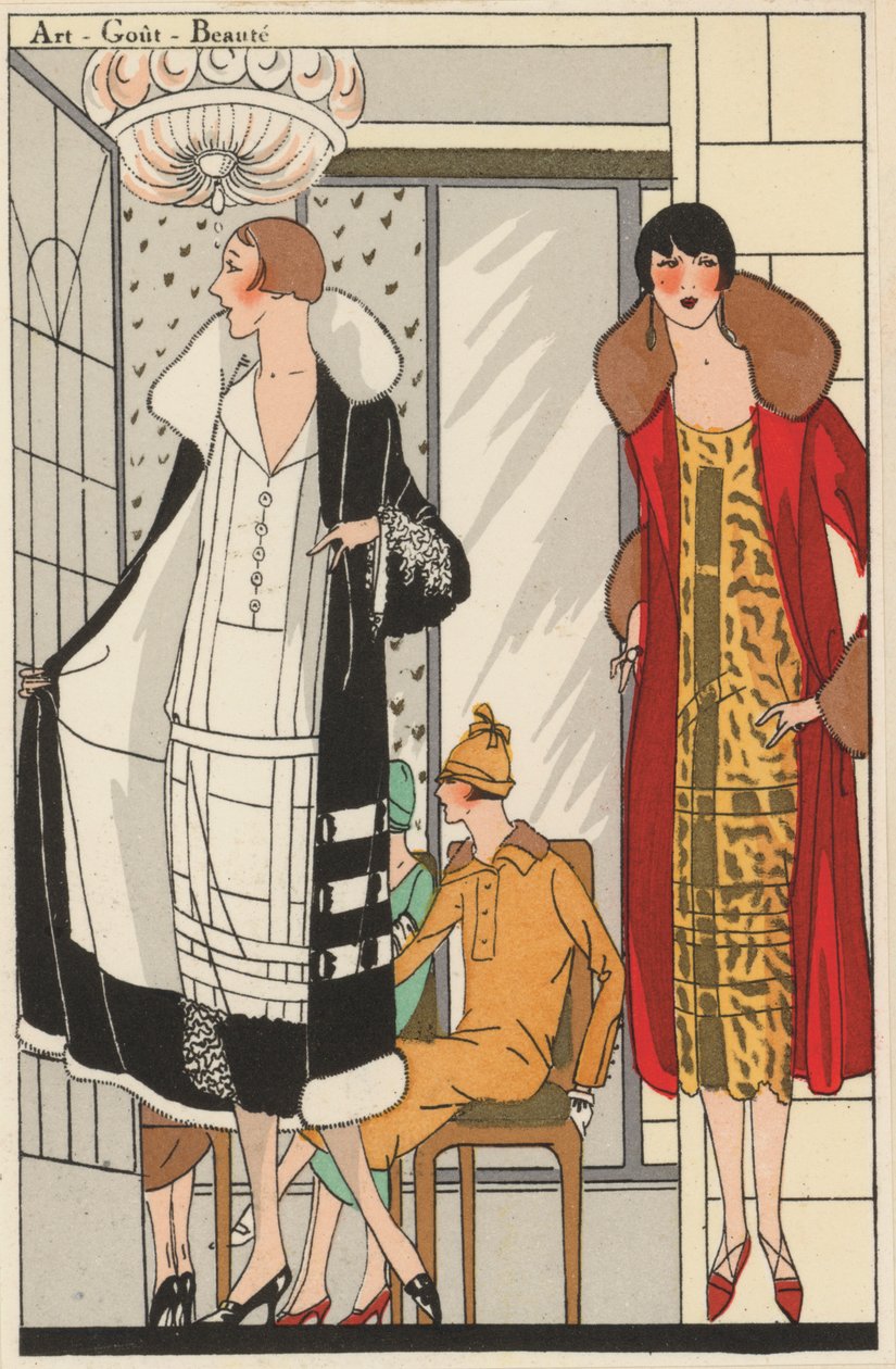 Damesmode uit de jaren 1920 van ontwerper Lucien Lelong (kleurenlitho) door French School