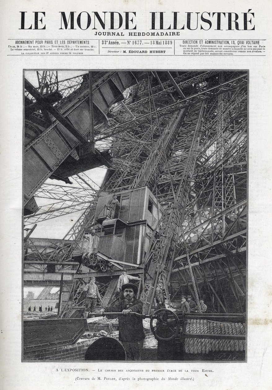 Wereldtentoonstelling in Parijs 1889 - De liften op de eerste verdieping van de Eiffeltoren - L