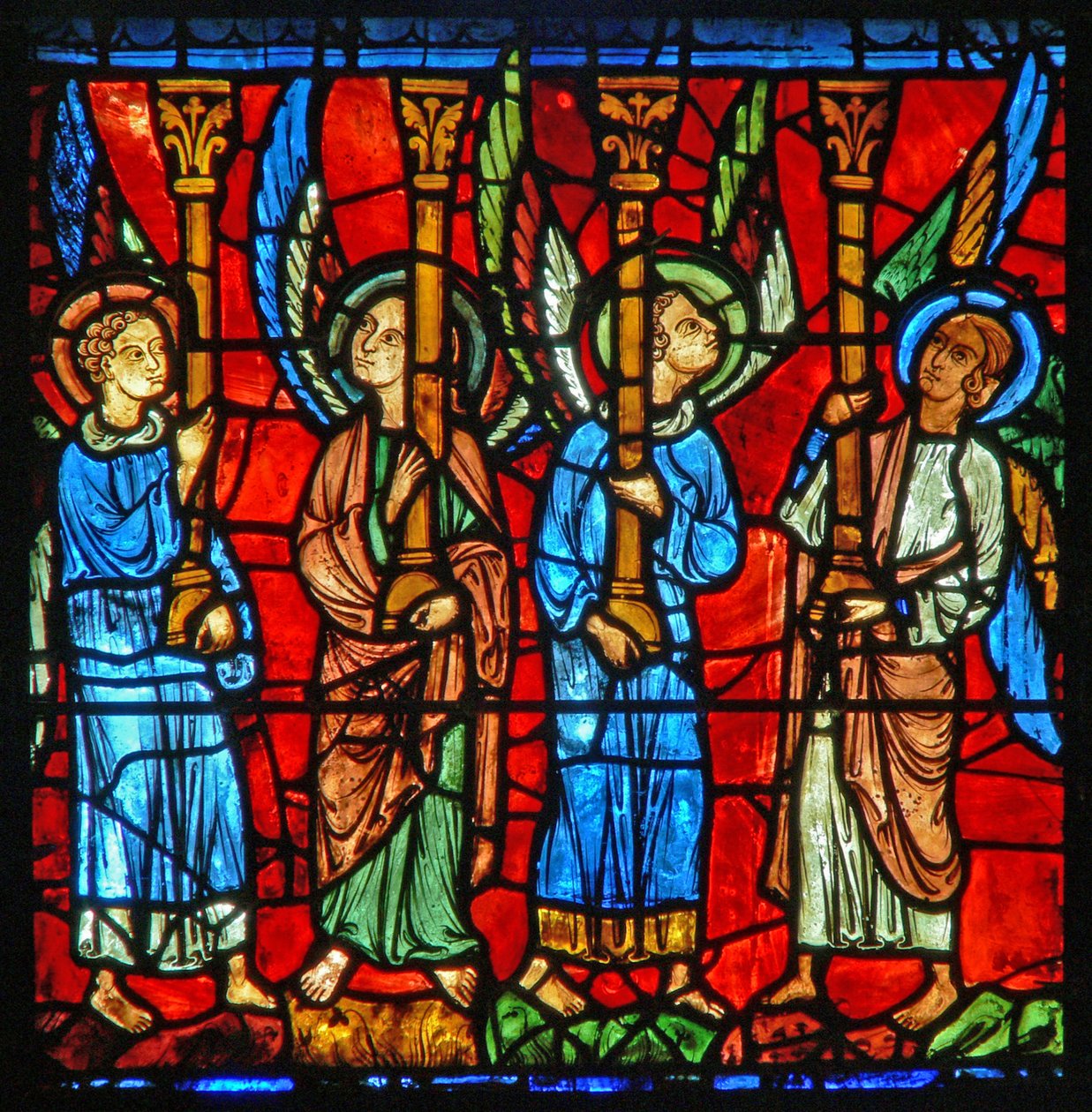 Engelen ondersteunen de troon van de Maagd Maria door French School