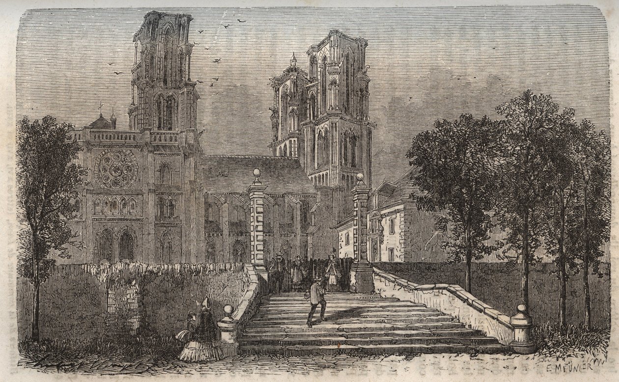 Kathedraal Notre-Dame de Laon (1150-1180), Aisne - gravure in 