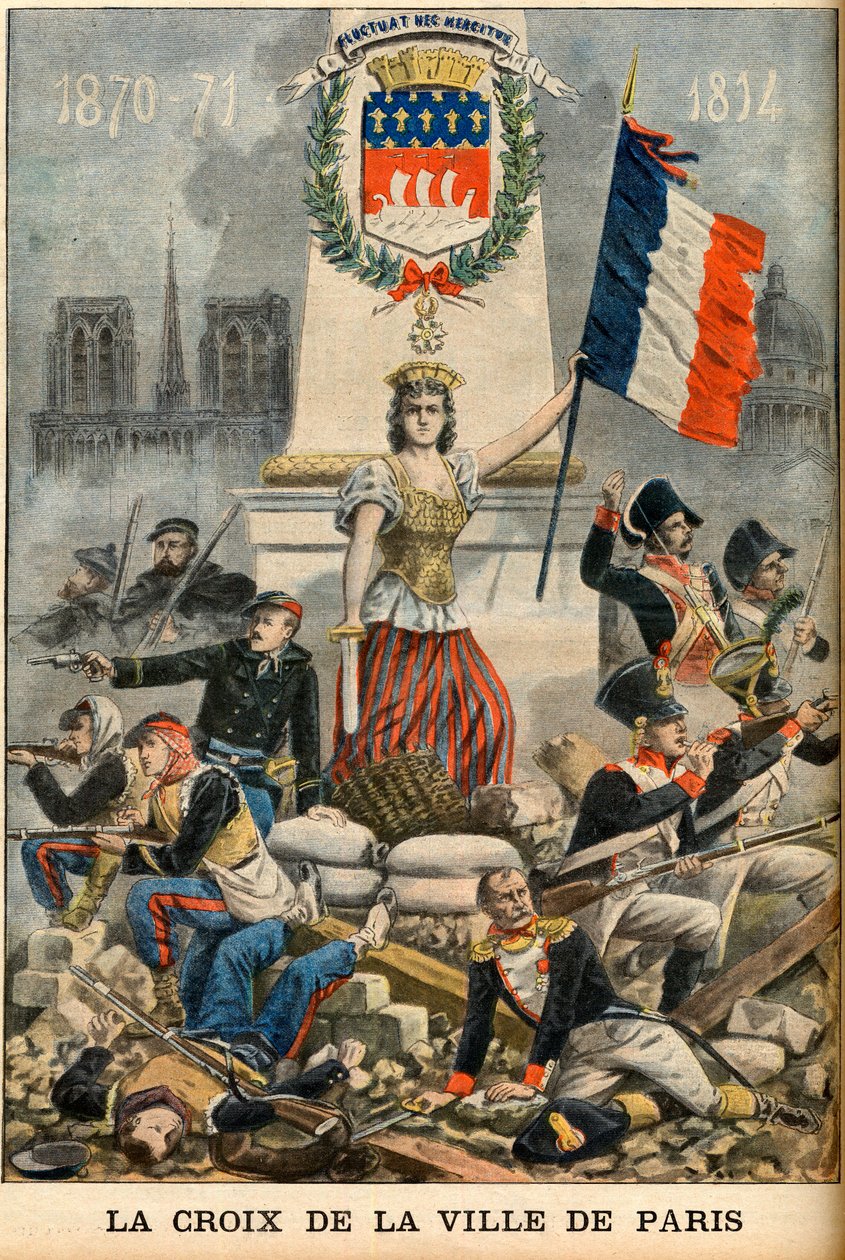 fluctuat nec mergitur - Het kruis van de stad Parijs wordt geïntroduceerd in het wapen van Parijs, illustratie uit de Engelse krant 