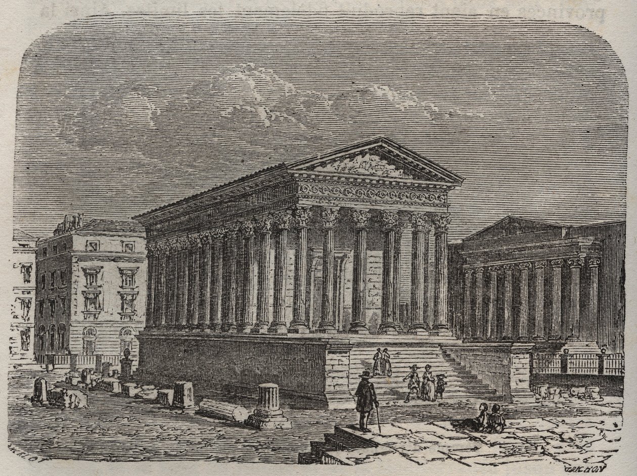 Maison Carrée de Nîmes - Frankrijk, Languedoc-Roussillon, Gard - gravure in 