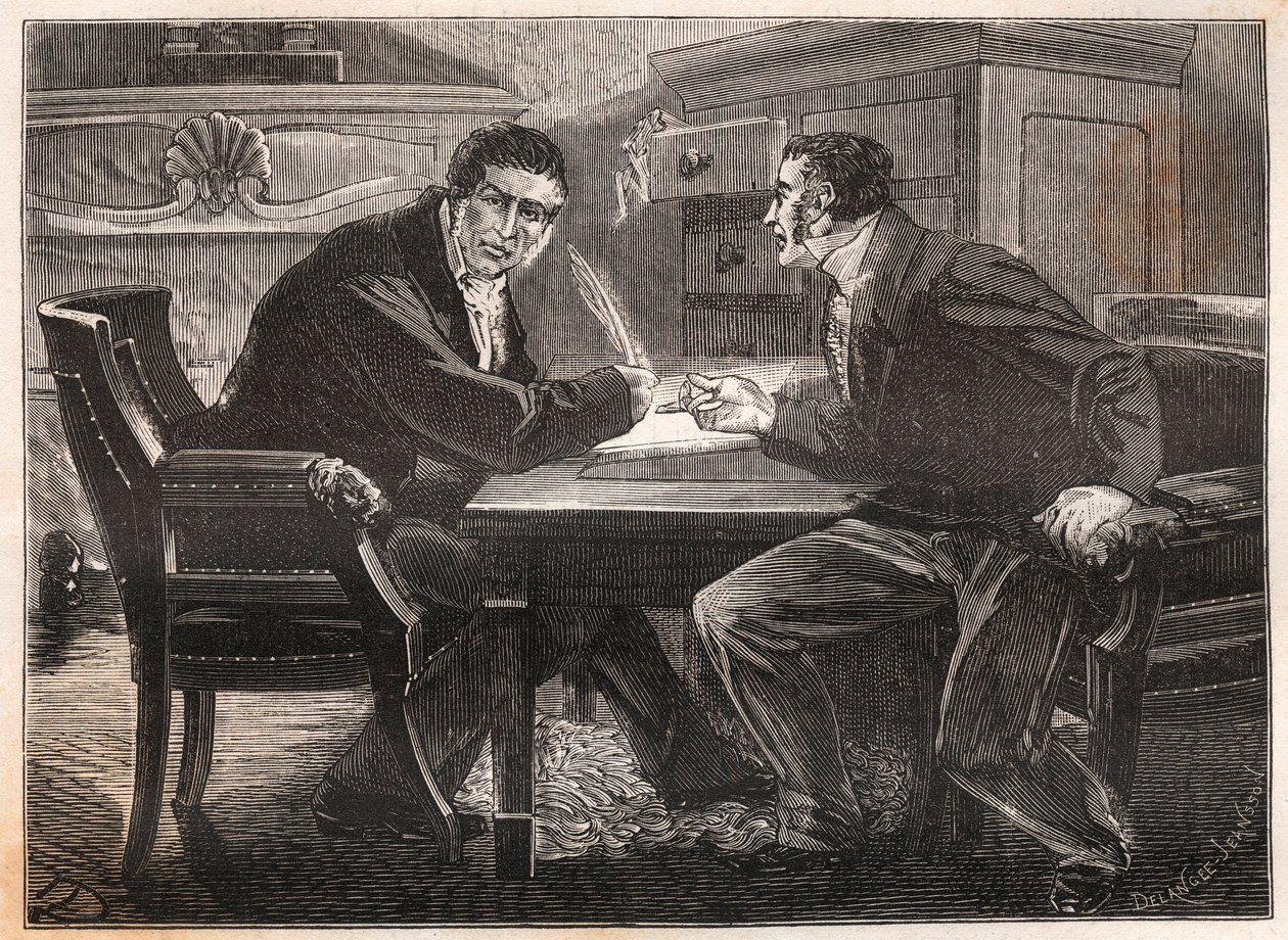 Monarchie van juli - ministerie van de drie dagen - interview tussen André Dupin (1783-1865) en Jean-Charles Persil (1785-1870) - 1834 - gravure door French School