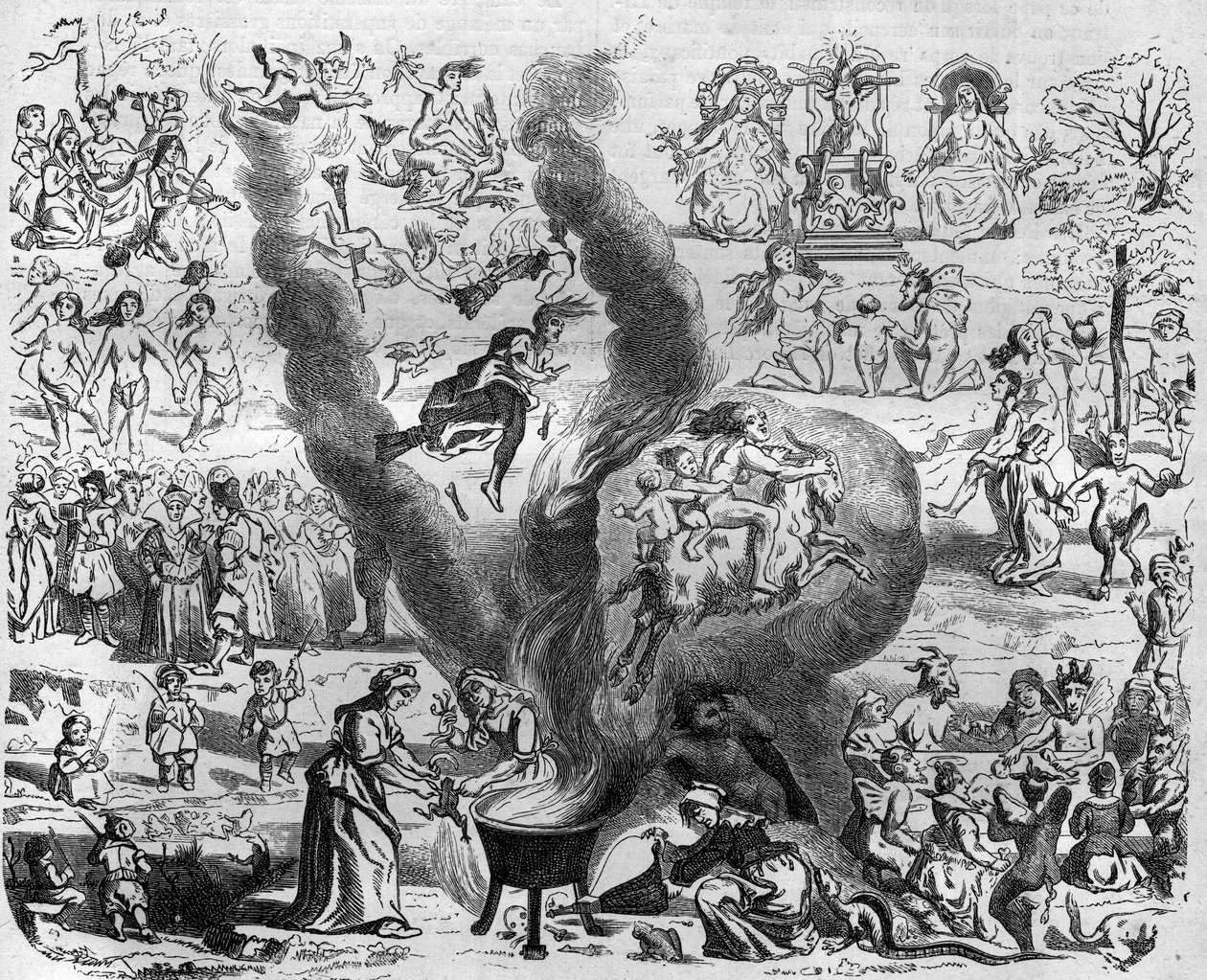 de bijgelovigheden van het jaar duizend: de sabbat. Gravure in 