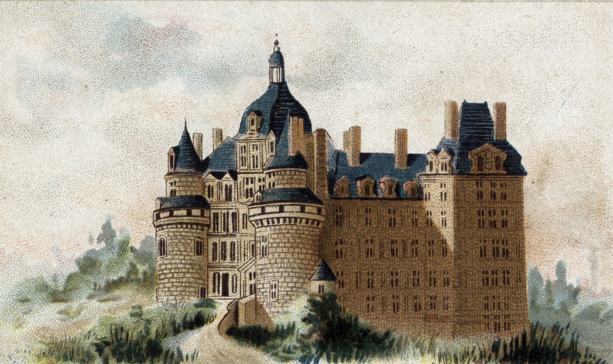 Uitzicht op het kasteel van Brissac (Maine et Loire) door French School
