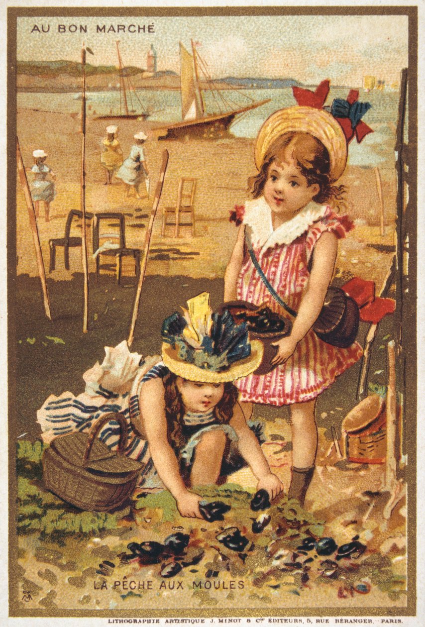 Vintage ansichtkaart met kinderen op een strand door French School