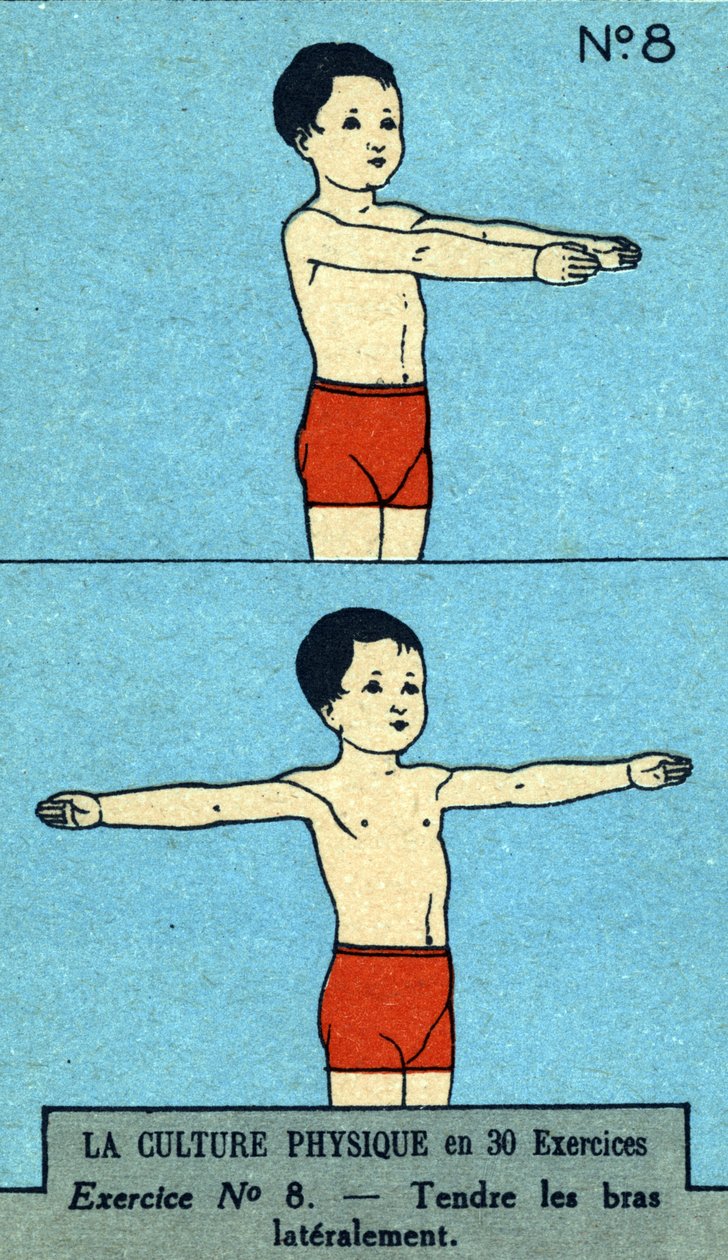 work out, fitness, lichaamsoefeningen, goede gezondheid, gezond (chromolithografie) begin 20e eeuw door French School
