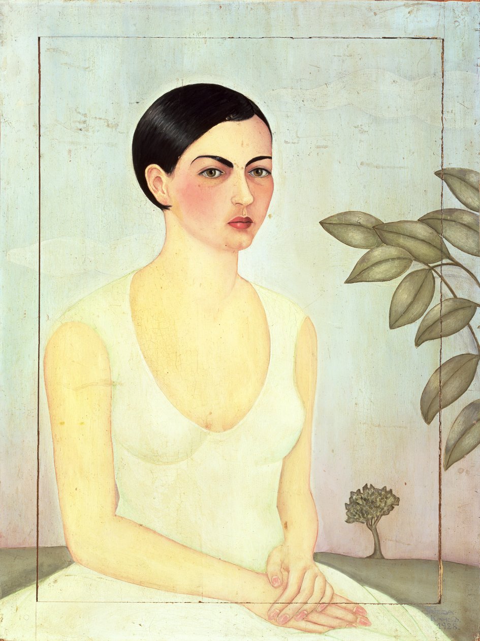 Dama de Blanco (Witte Dame) 1928 (olieverf op paneel) door Frida Kahlo