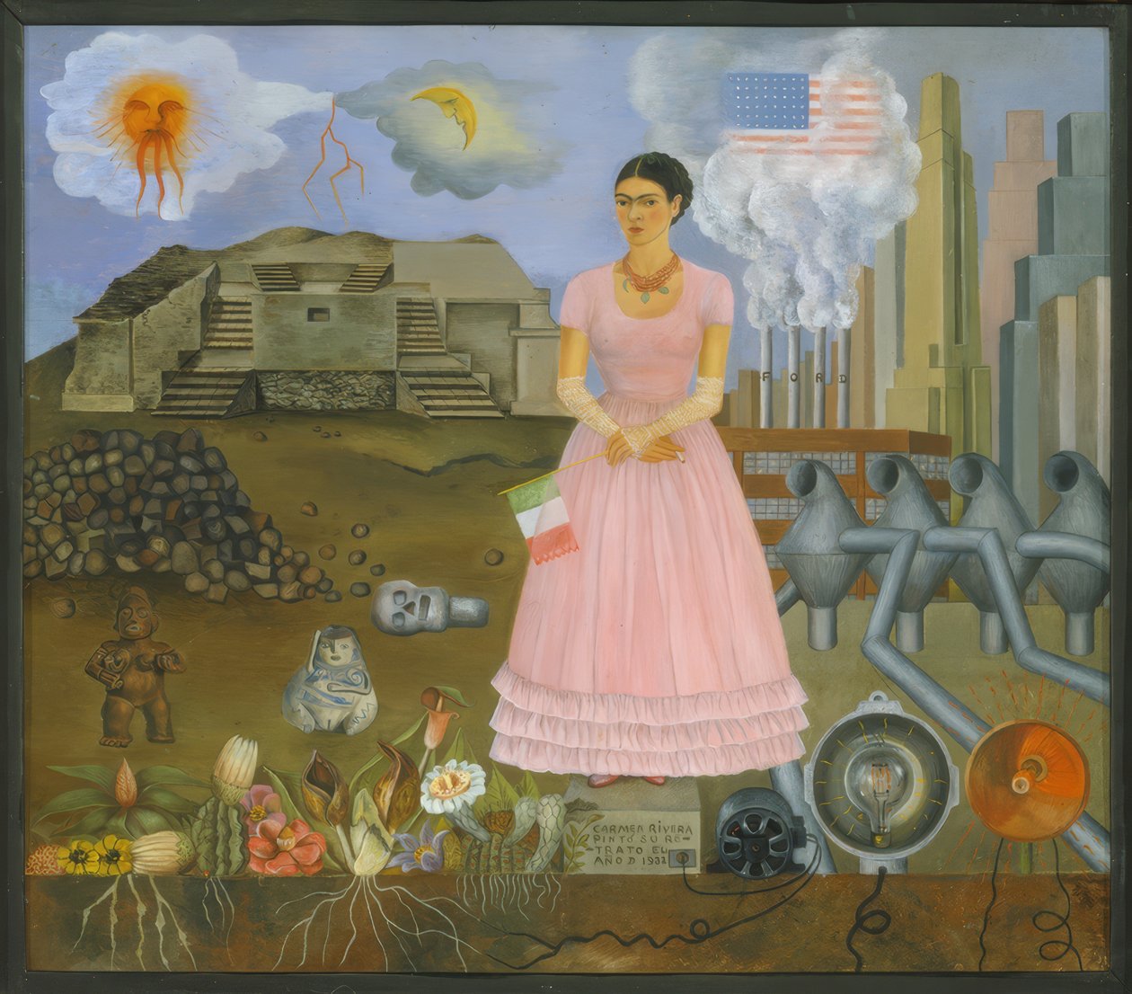 Zelfportret aan de grens tussen Mexico en de Verenigde Staten door Frida Kahlo