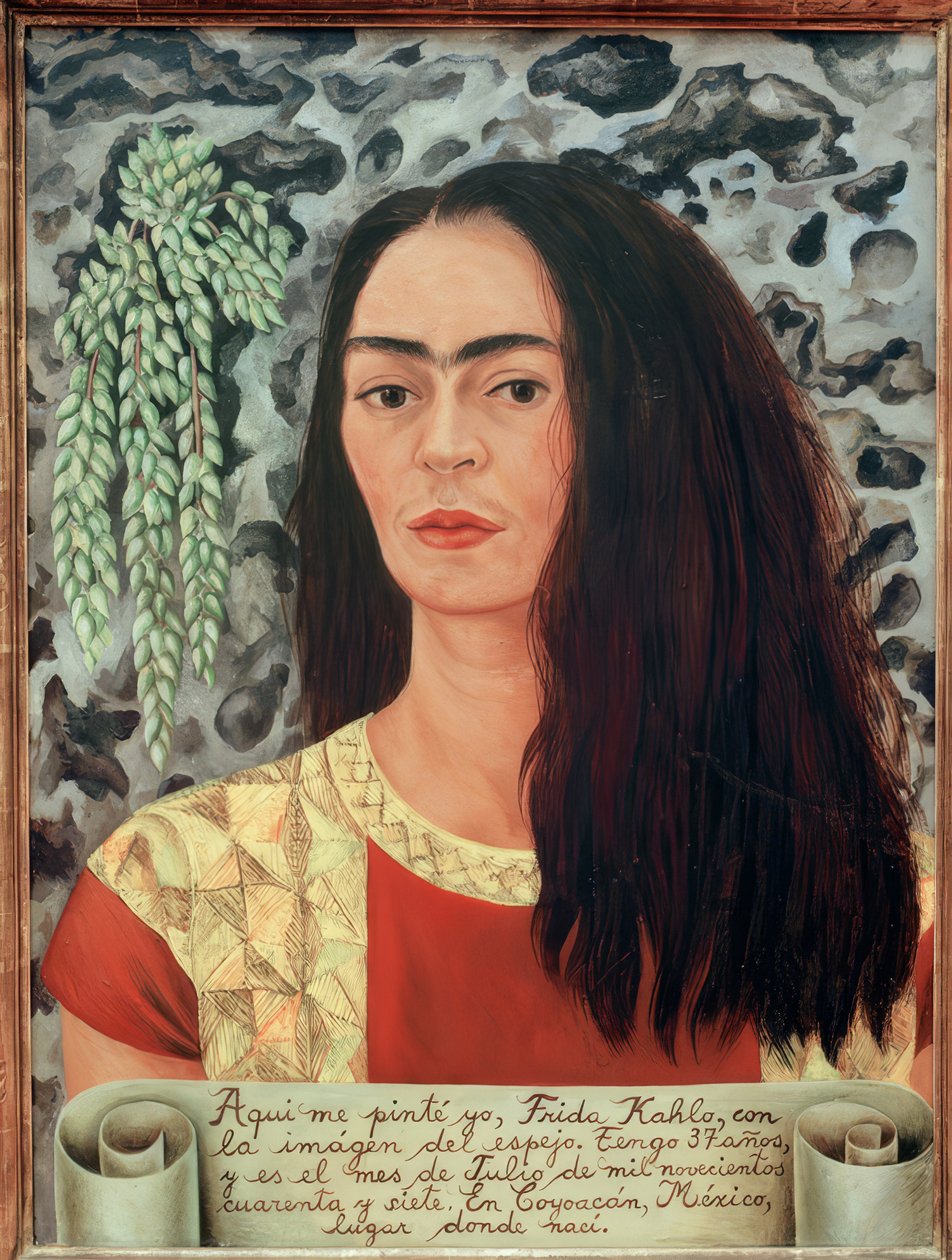 Zelfportret met los haar door Frida Kahlo