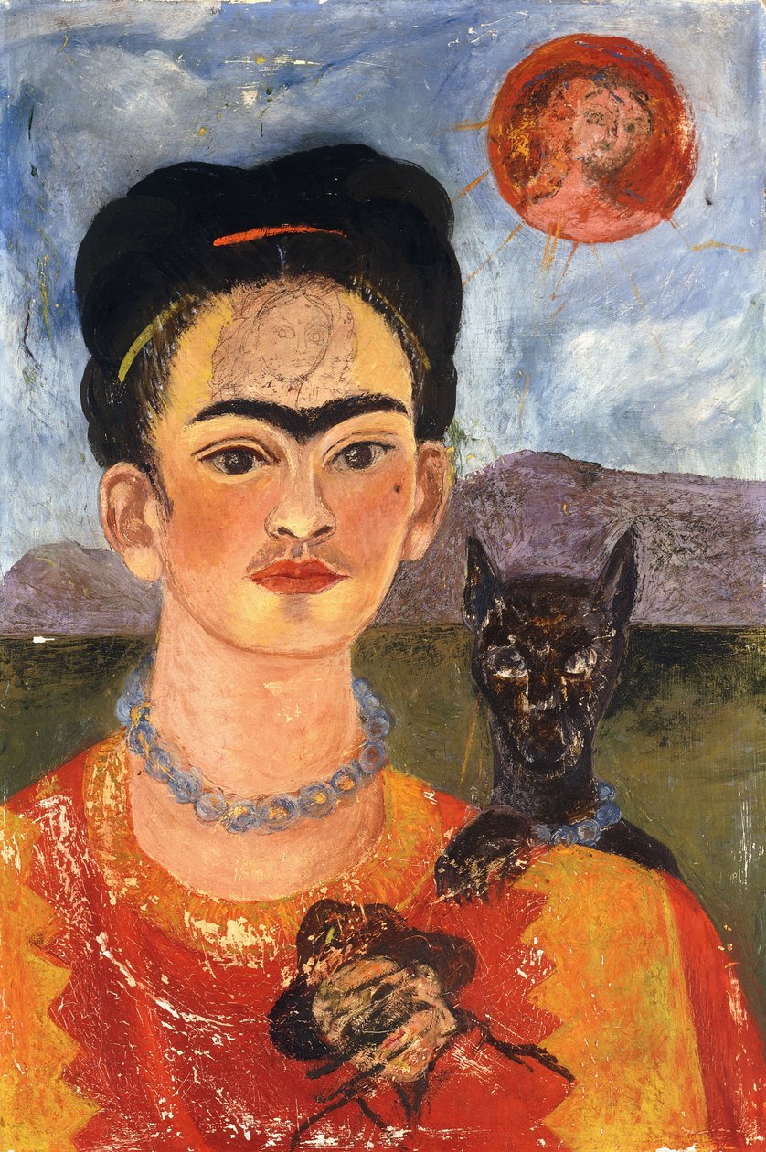 Zelfportret met Diego op mijn borst; Autoretrato con Diego en mi Pecho, ca.1953-54 (olieverf op masoniet) door Frida Kahlo