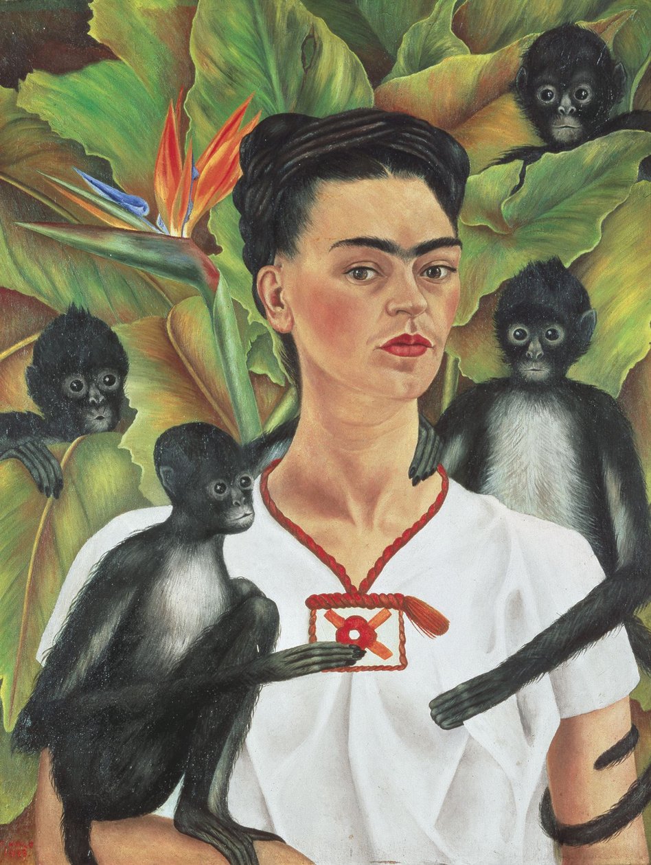 Zelfportret met apen door Frida Kahlo