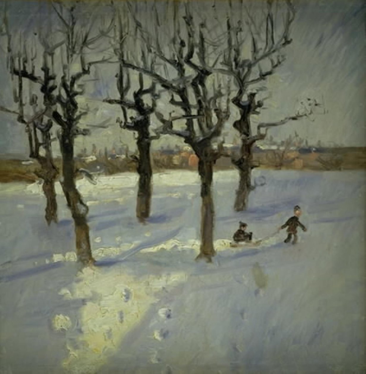 Winters tafereel in een buitenwijk van Kopenhagen door Fridolin Johansen