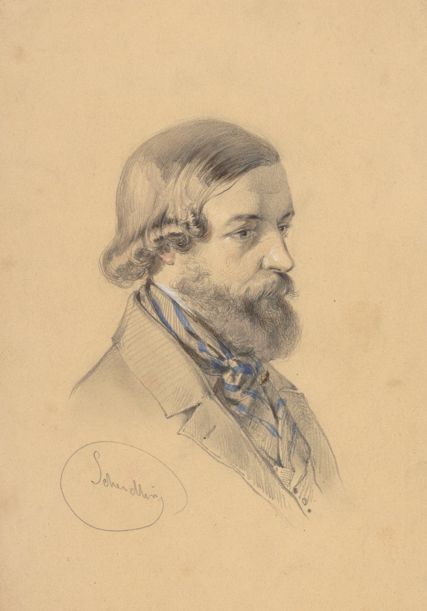 Studie van een bebaarde man door Friedrich Carl von Scheidlin