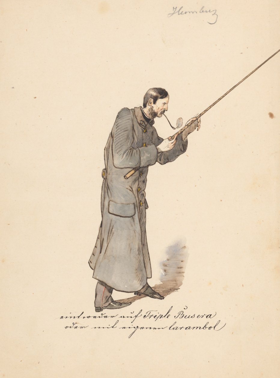 Man in een lange militaire jas met een stok door Friedrich Carl von Scheidlin