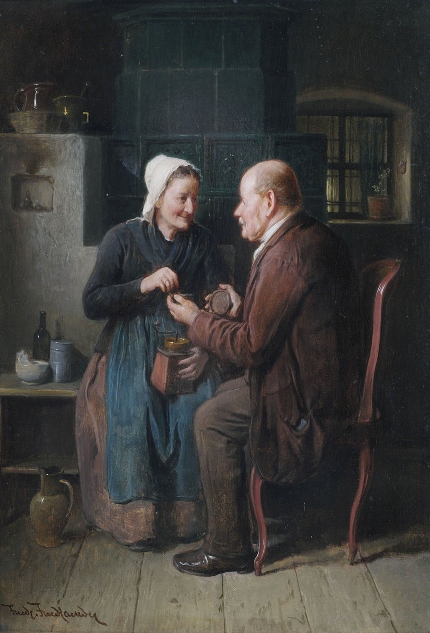 Ouder paar in keukeninterieur door Friedrich Friedlander