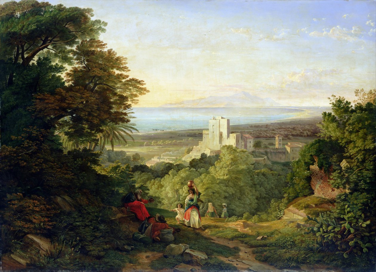 Uitzicht op Terracina en Monte Circeo, 1833 door Friedrich Nerly