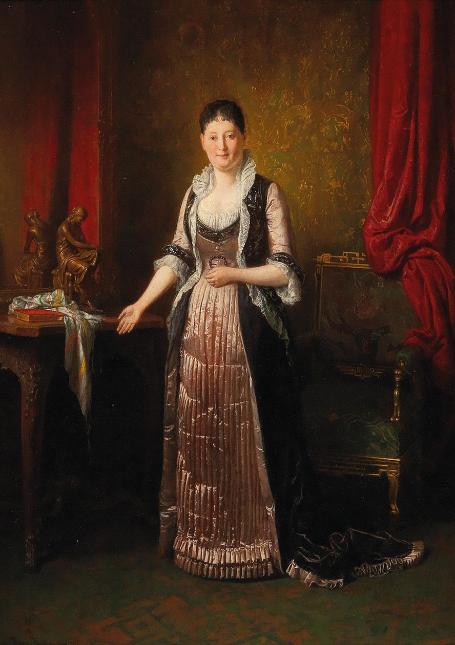 Grootburgerlijk interieur met dames door Friedrich Ritter von Friedlander Malheim