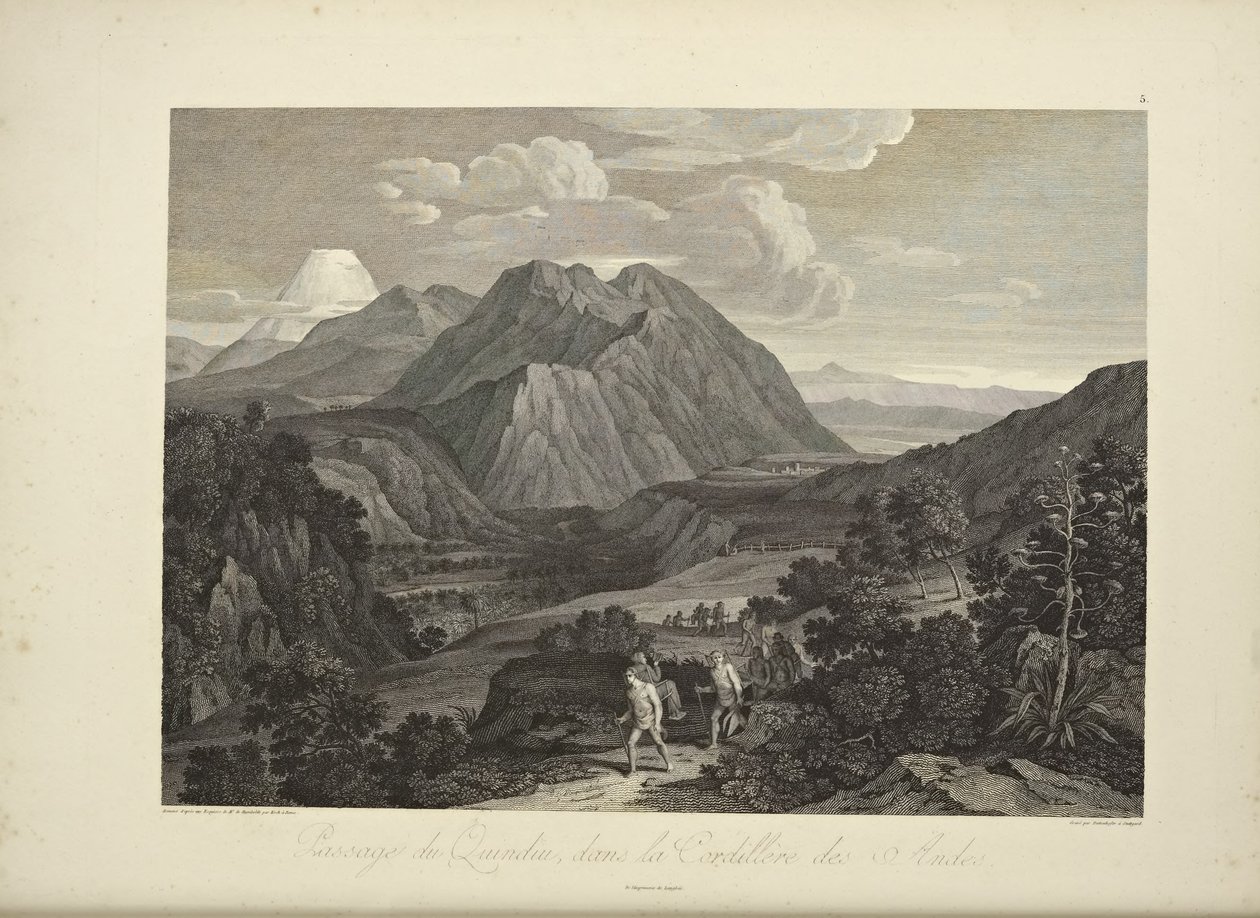 Passage van de Quindiu, in de Cordillera van de Andes, getekend door Koch, illustratie uit 