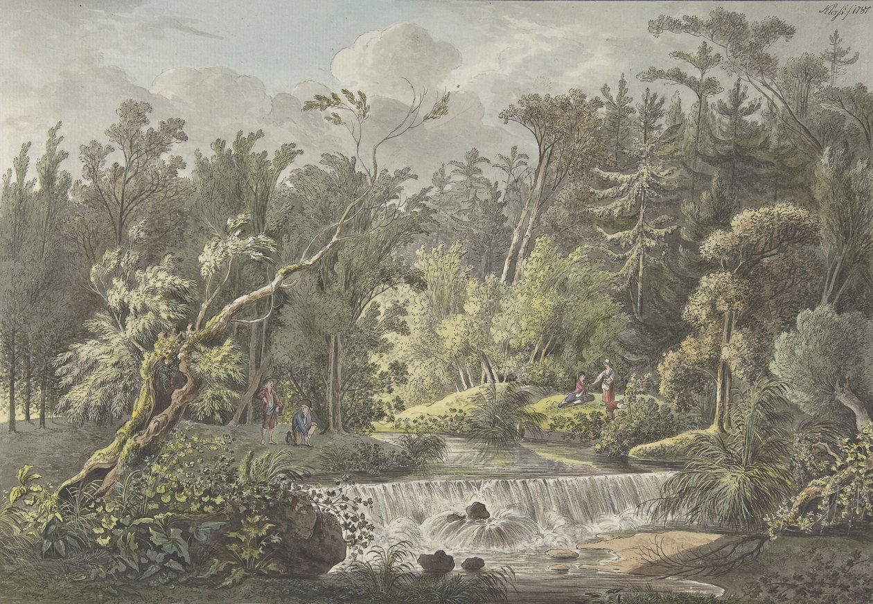 Landschap met waterval, laat 18e-begin 19e eeuw door Friedrich Christian Klass