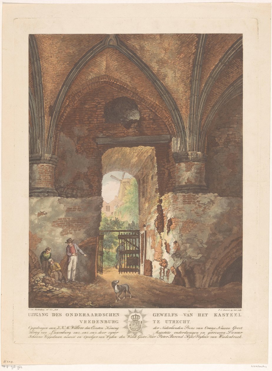 Gezicht vanuit het onderaards gewelf van kasteel Vredenburg in Utrecht door Friedrich Christoph Dietrich