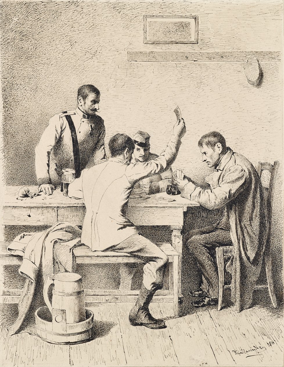 Soldaten aan het kaartspelen door Friedrich Friedländer Ritter von Malheim