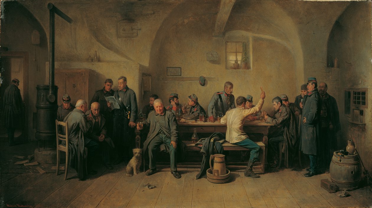Soldaten in de kantine door Friedrich Friedländer Ritter von Malheim