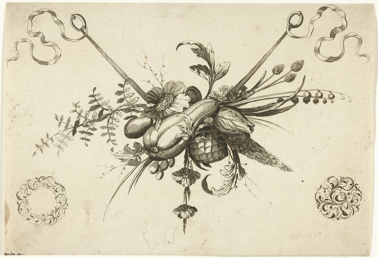Festoen met bloemen, bladeren en vruchten door Friedrich Jacob Morisson