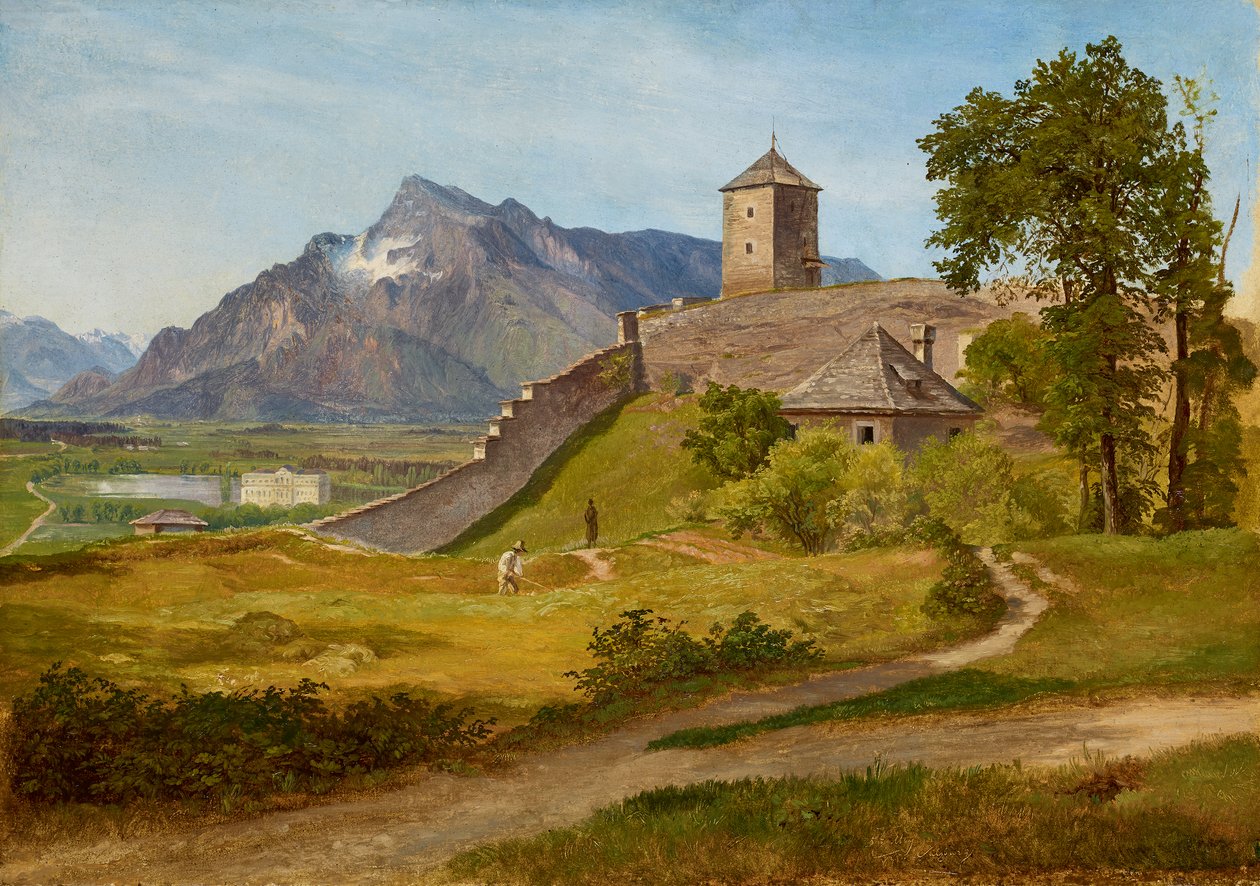 Het Militaire Wachthuis en de Josefstoren op de Salzburgse Mönchsberg door Friedrich Loos