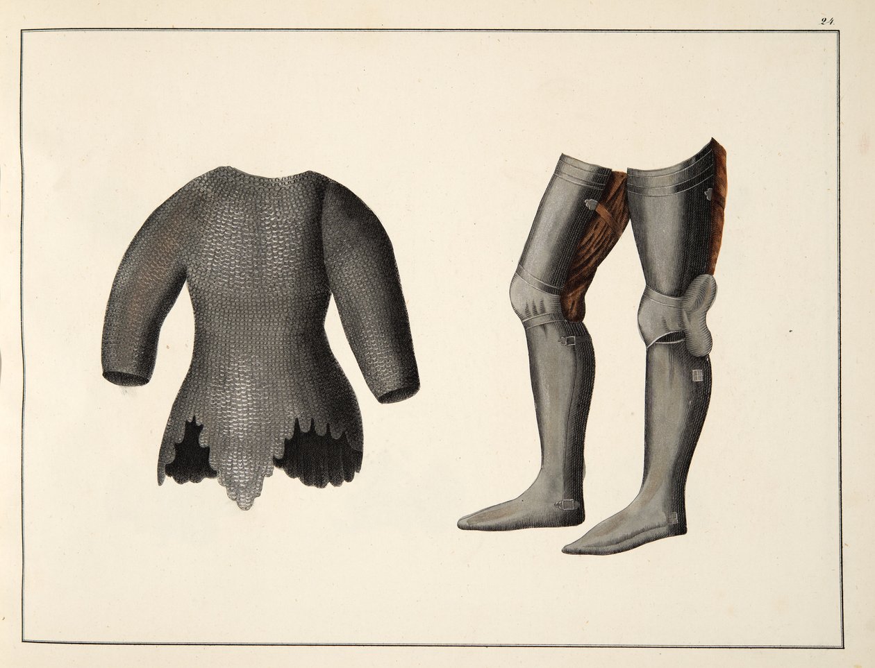 Wapenrusting, plaat uit A History of the Development and Customs of Chivalry, door Dr. Franz Kottenkamp, uitgegeven door Carl Hoffmann, 1842 door Friedrich Martin von Reibisch