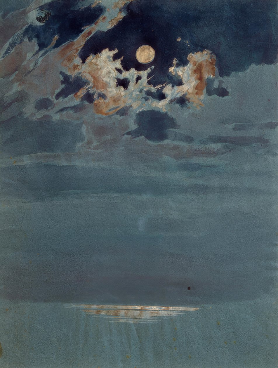Gebroken wolkendek bij volle maan door Friedrich Nerly