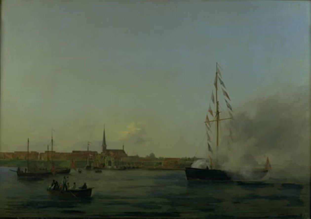De Haven bij Nyborg. Op de Voorgrond de Kutter "Neptun" door Friedrich Theodore Kloss
