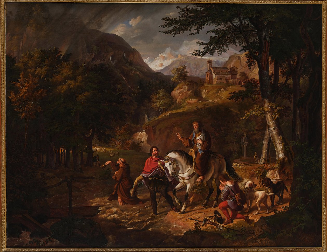 De Habsburgse legende: Graaf Rudolf helpt een priester over een stroom door Friedrich Wilhelm Müller