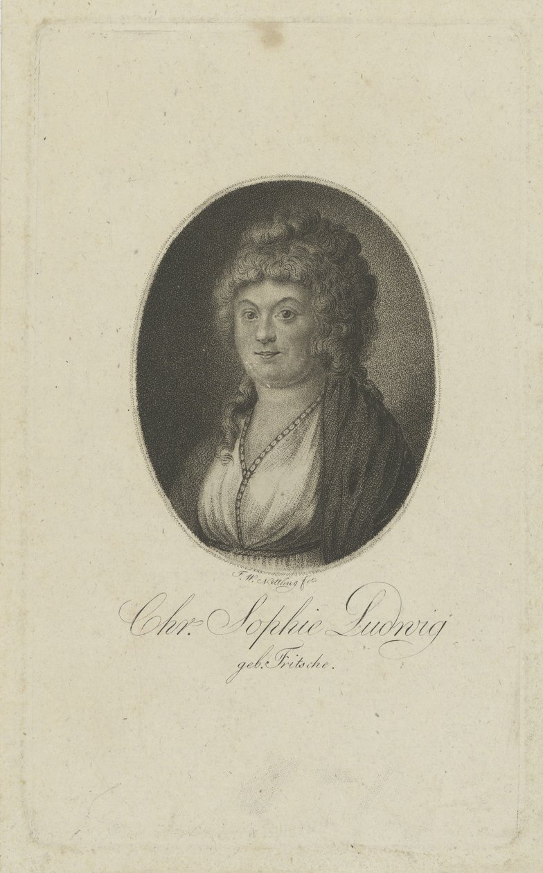 Portret van de auteur Christiane Sophie Ludwig, geboren Fritsche 1764-1815, c. 1810 door Friedrich Wilhelm Nettling