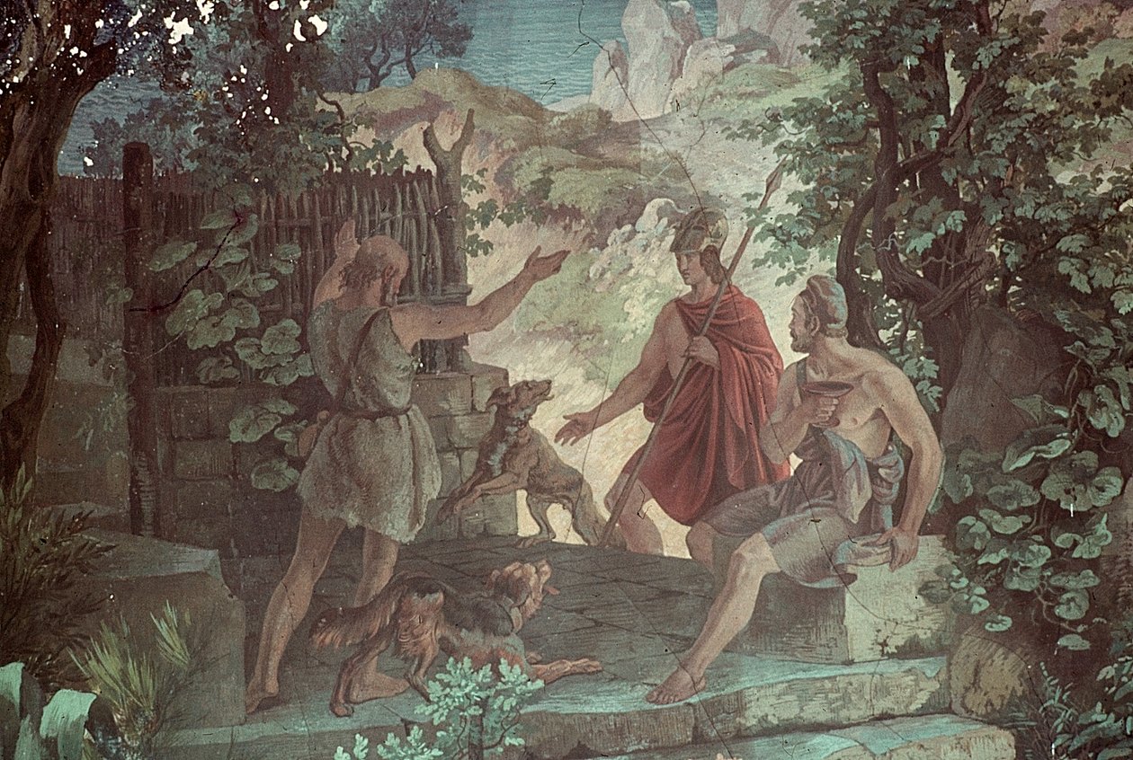 Odysseus bij de varkenshoeder Eumaeus, Scènes uit de Odyssee door Friedrich the Elder Preller