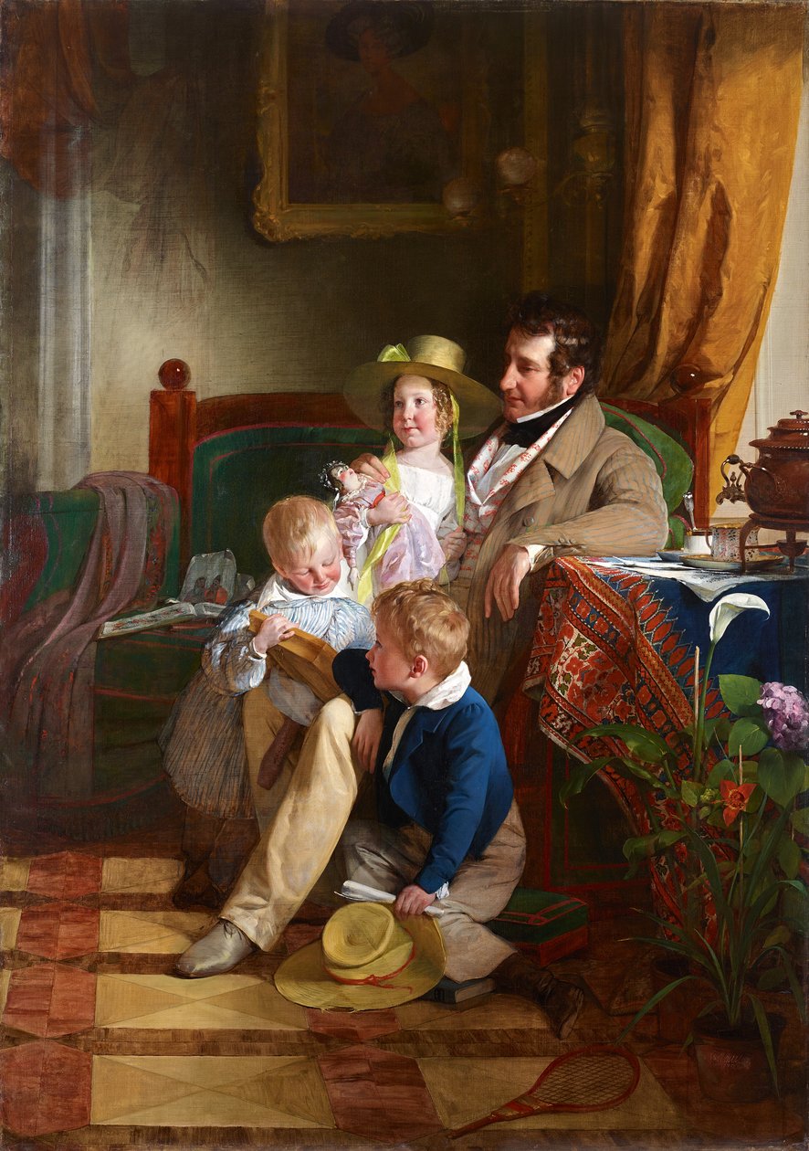 Rudolf von Arthaber en zijn kinderen Rudolf, Emilie en Gustav door Friedrich von Amerling