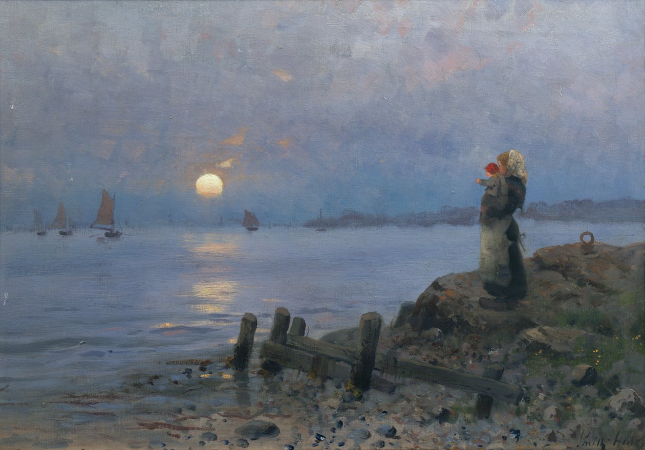 Vrouw en kind op het strand door Frithjof Smith-Hald