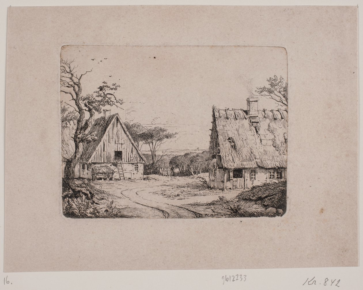 Landschap met twee boerderijen door Frits Grove