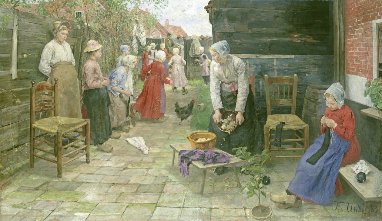 De orgeldraaier komt eraan, 1883 door Fritz von Uhde