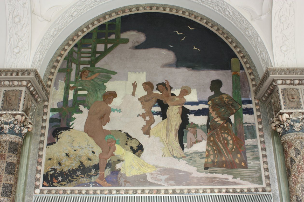 Muurschildering in de schelpenzaal van het Kurhaus Wiesbaden door Fritz Erler