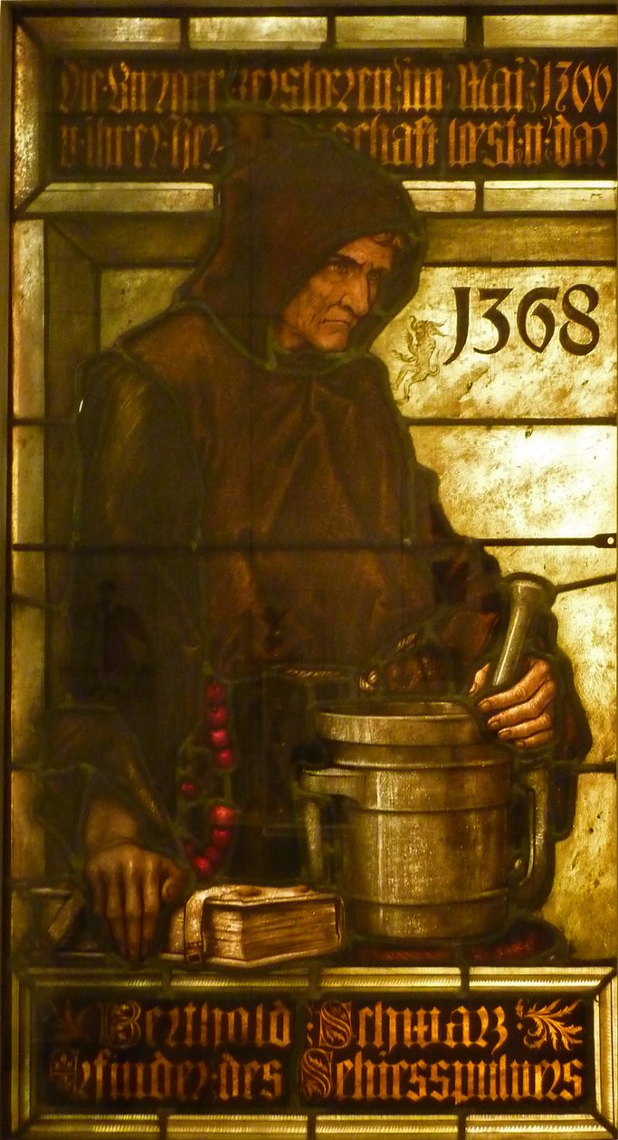 Berthold Schwarz, uitvinder van buskruit, 1368 door Fritz Geiges