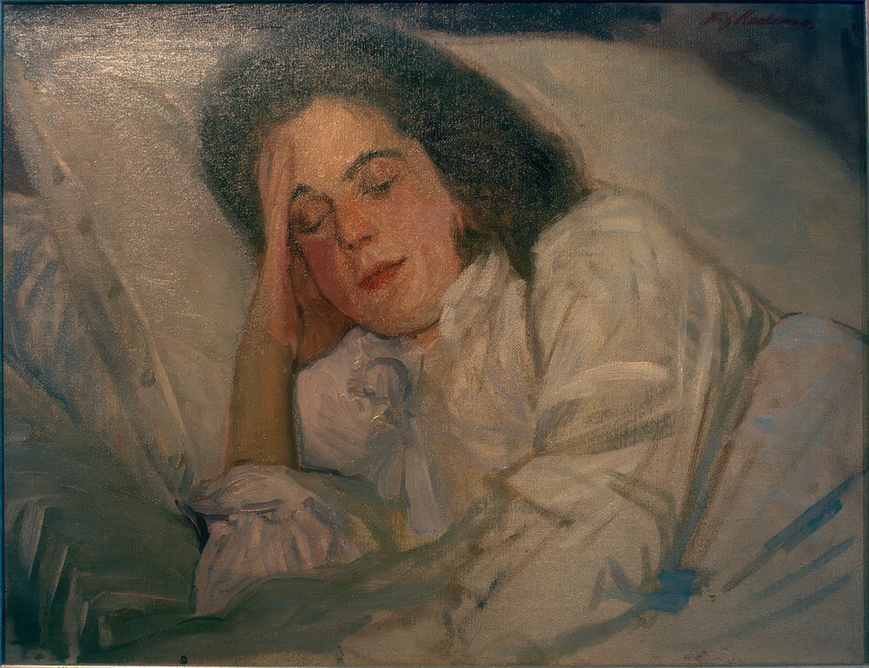 Portret van de slapende Alexandra door Fritz Mackensen