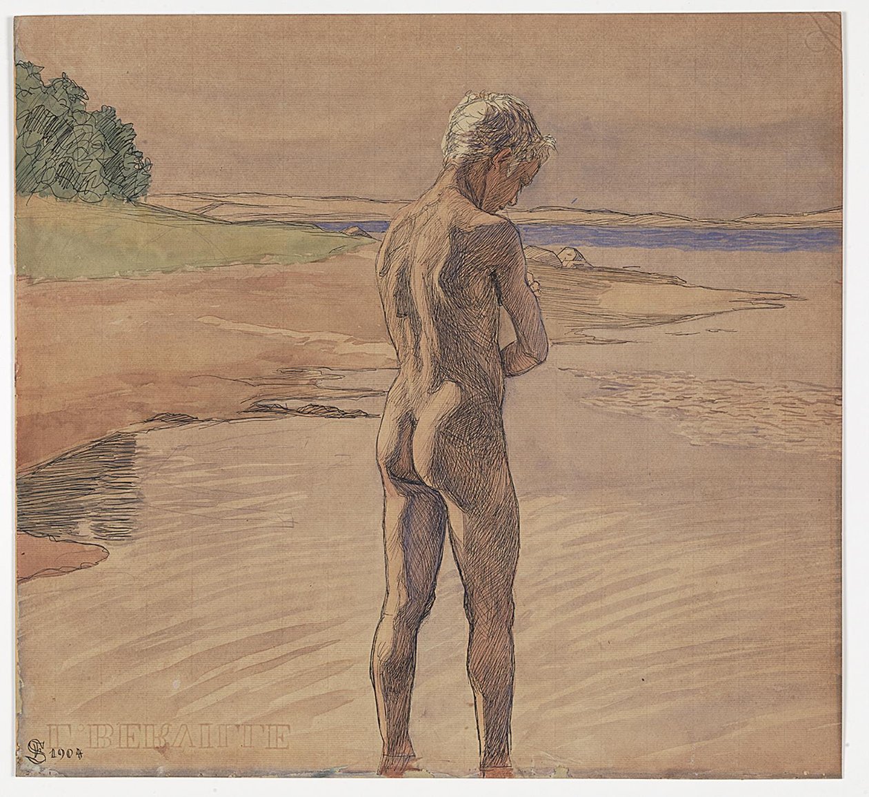 Hans staande in het water. Motief van Fyns Hoved door Fritz Syberg