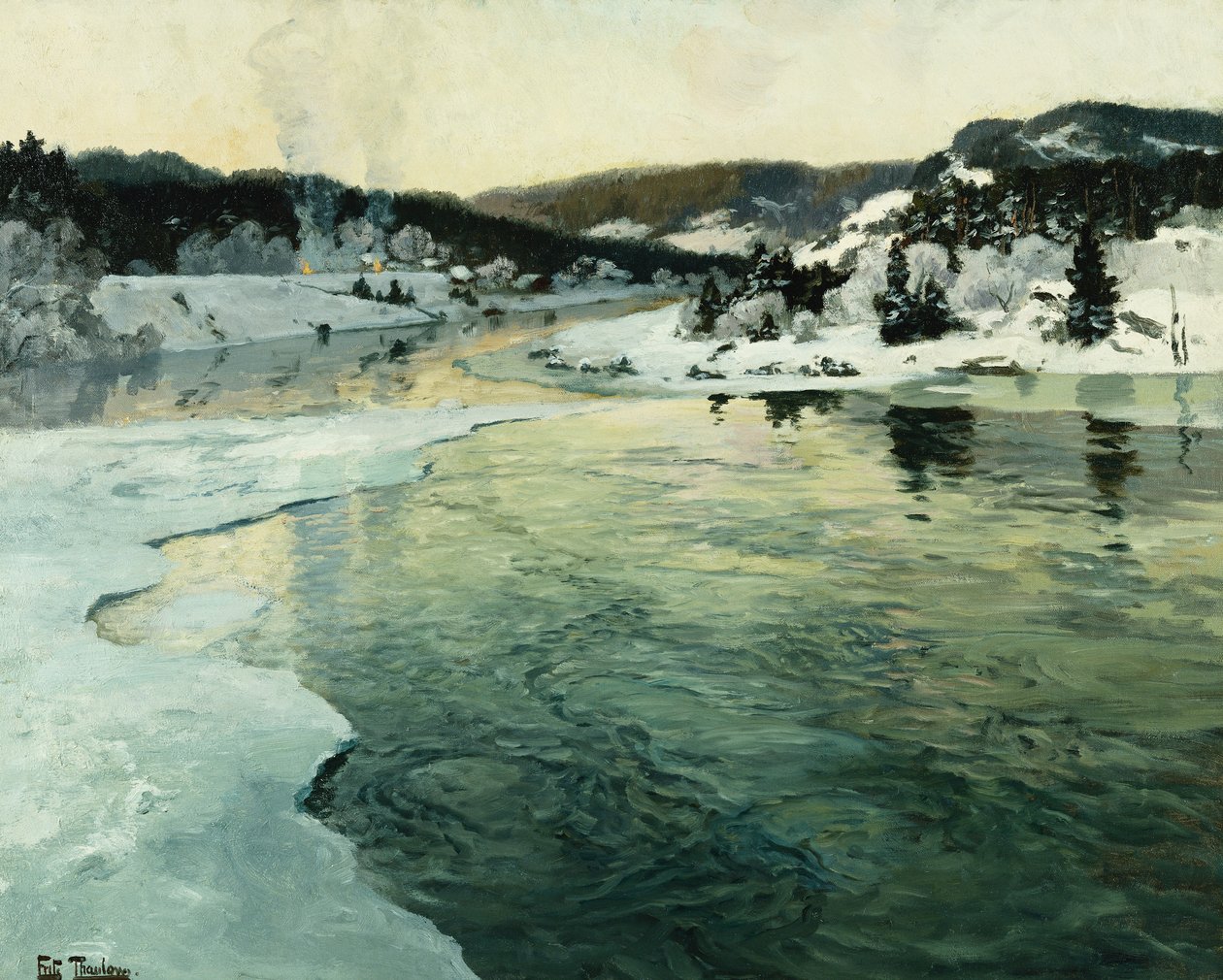 Winter aan de Mesna-rivier bij Lillehammer door Frits Thaulow