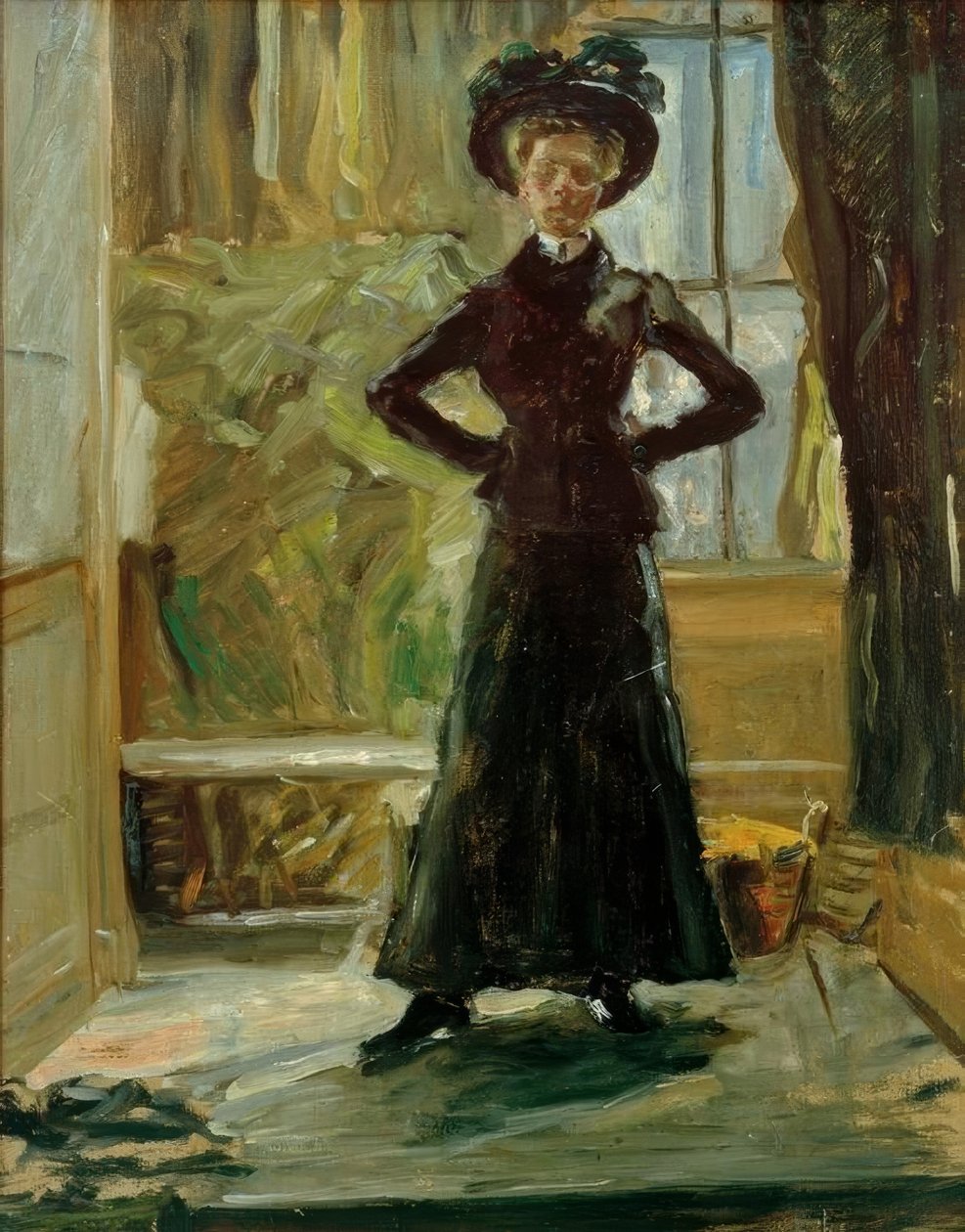 Portret van de dochter in zwart kostuum door Fritz von Uhde